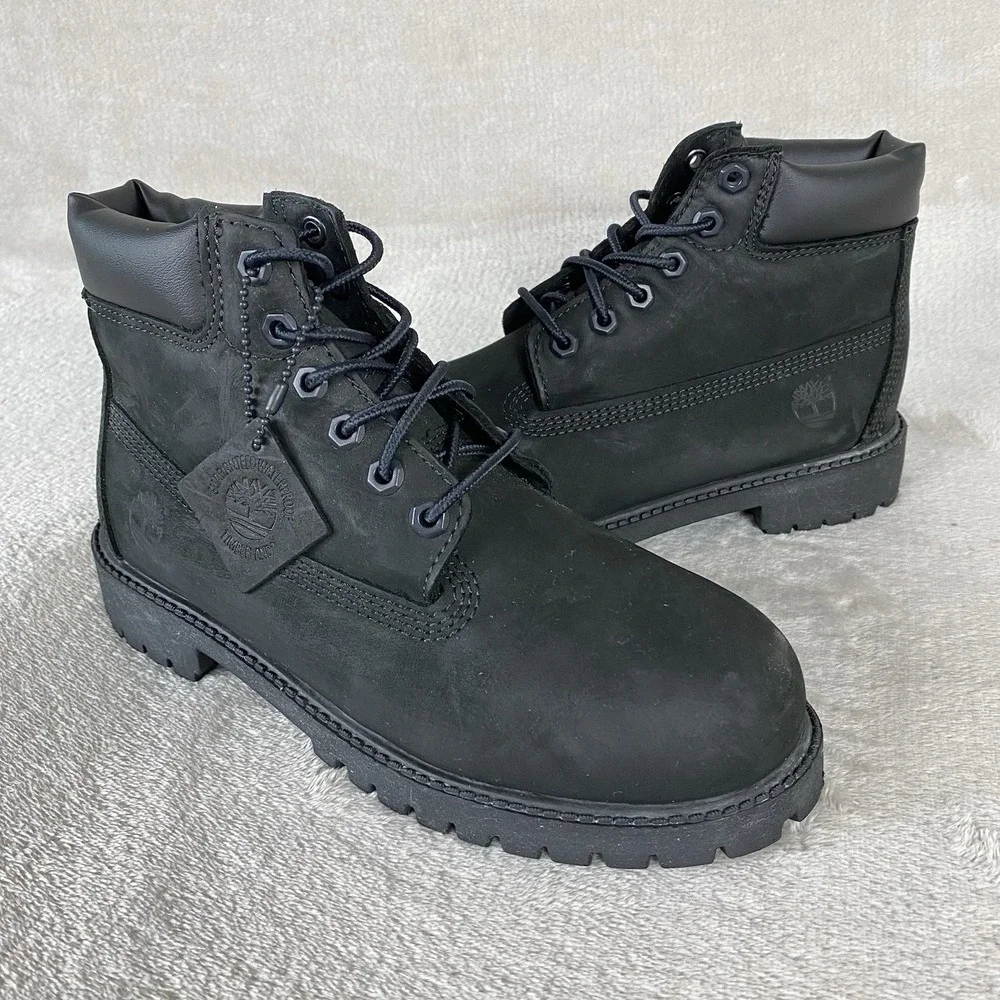 Timberland Premium 6 inch Kids Boys Boots Size 4 Black Nubuck Waterproof NEW